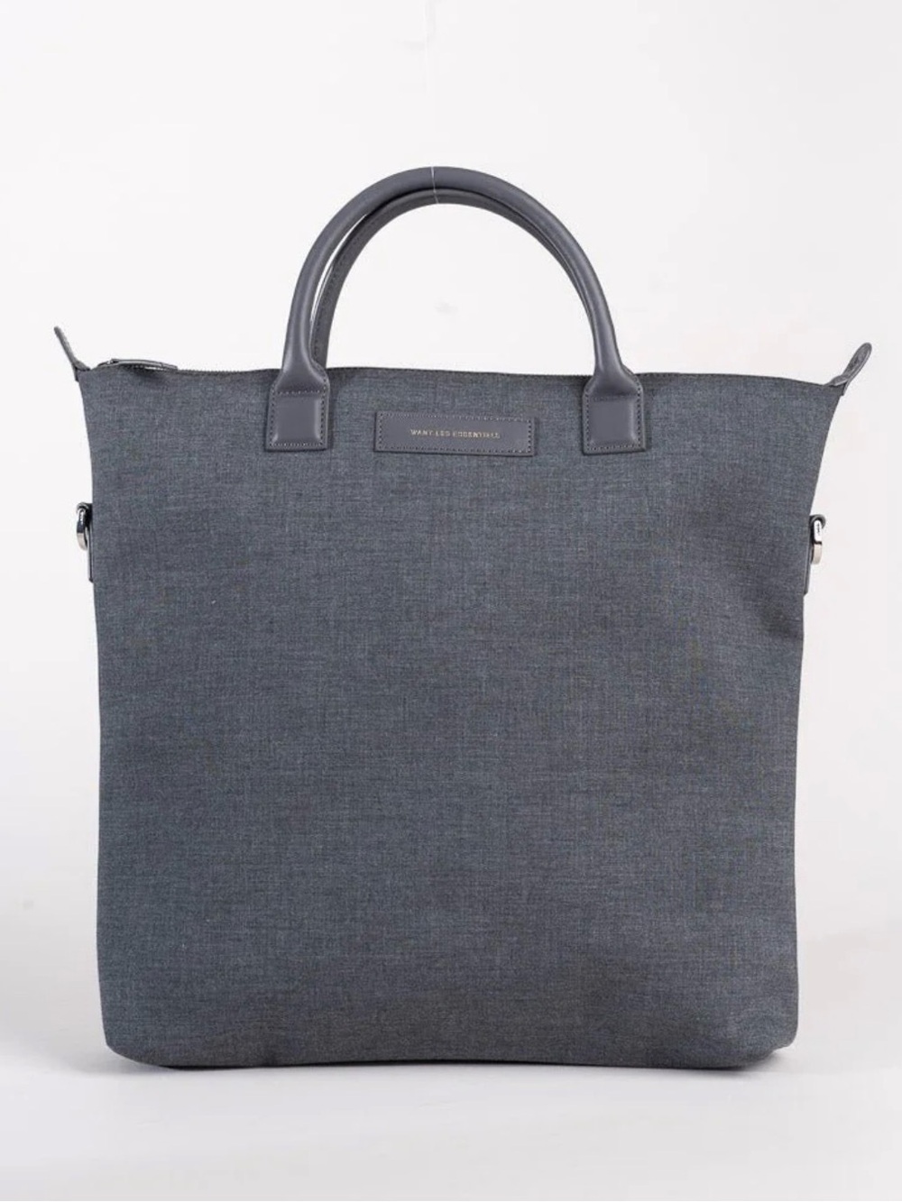 O’Hara, want les essentiels, Gray Canvas Tote Bag with Leather Handles